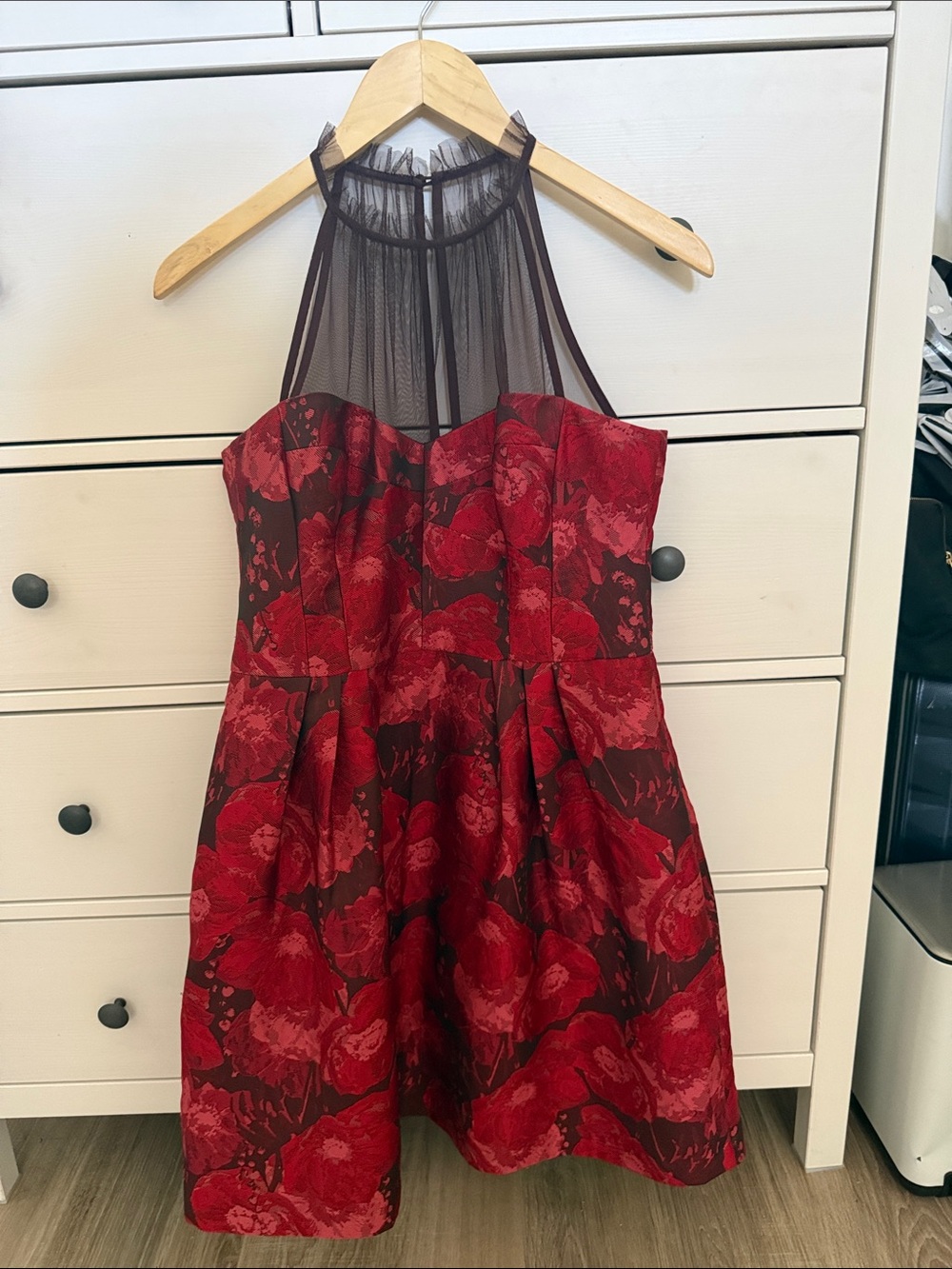 Maggy London Red and Black Floral Midi Dress